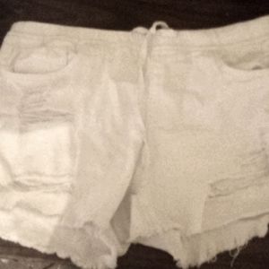 Plain white ripped jean shorts
